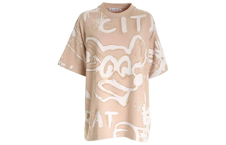 (Women) Acne Studios SS21 Logo Print Crewneck Short Sleeve T-Shirt Light Brown AL0207-ECRU