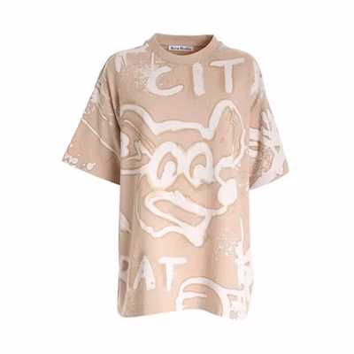 (Women) Acne Studios SS21 Logo Print Crewneck Short Sleeve T-Shirt Light Brown AL0207-ECRU