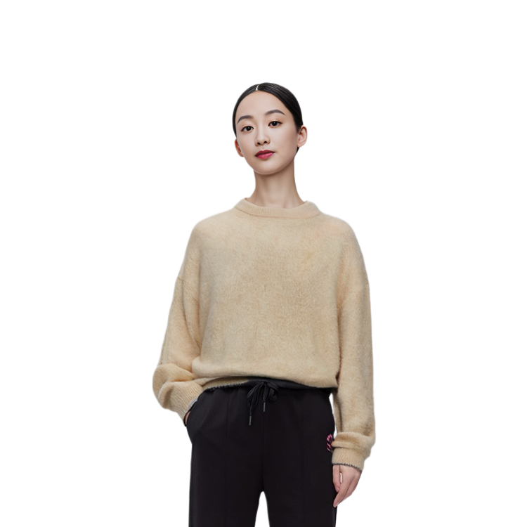 Details for (Women) Acne Studios SS22  Beige Wool Crewneck Oversized Sweater Pullover. A60384-AE2