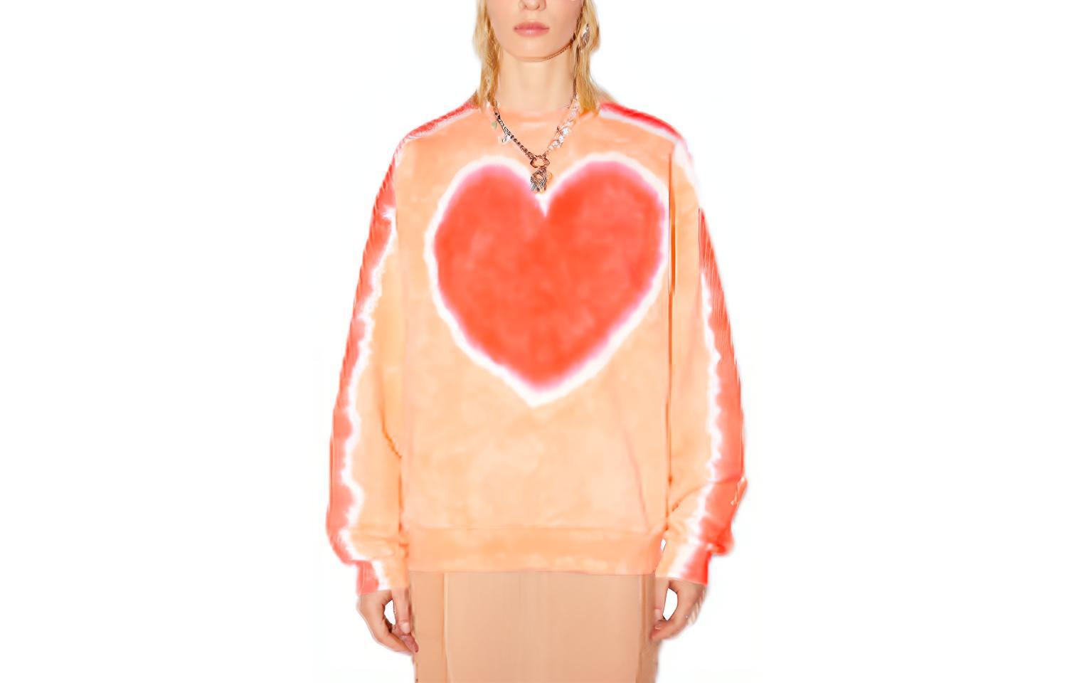 (Women) Acne Studios SS22  Crewneck Heart Print Pullover Sweatshirt Orange. AI0119-CUI