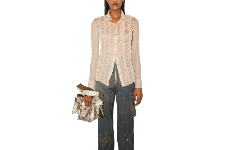 (Women) Acne Studios SS22  Frilled Long Sleeve Shirt Beige. AC0444-AE0