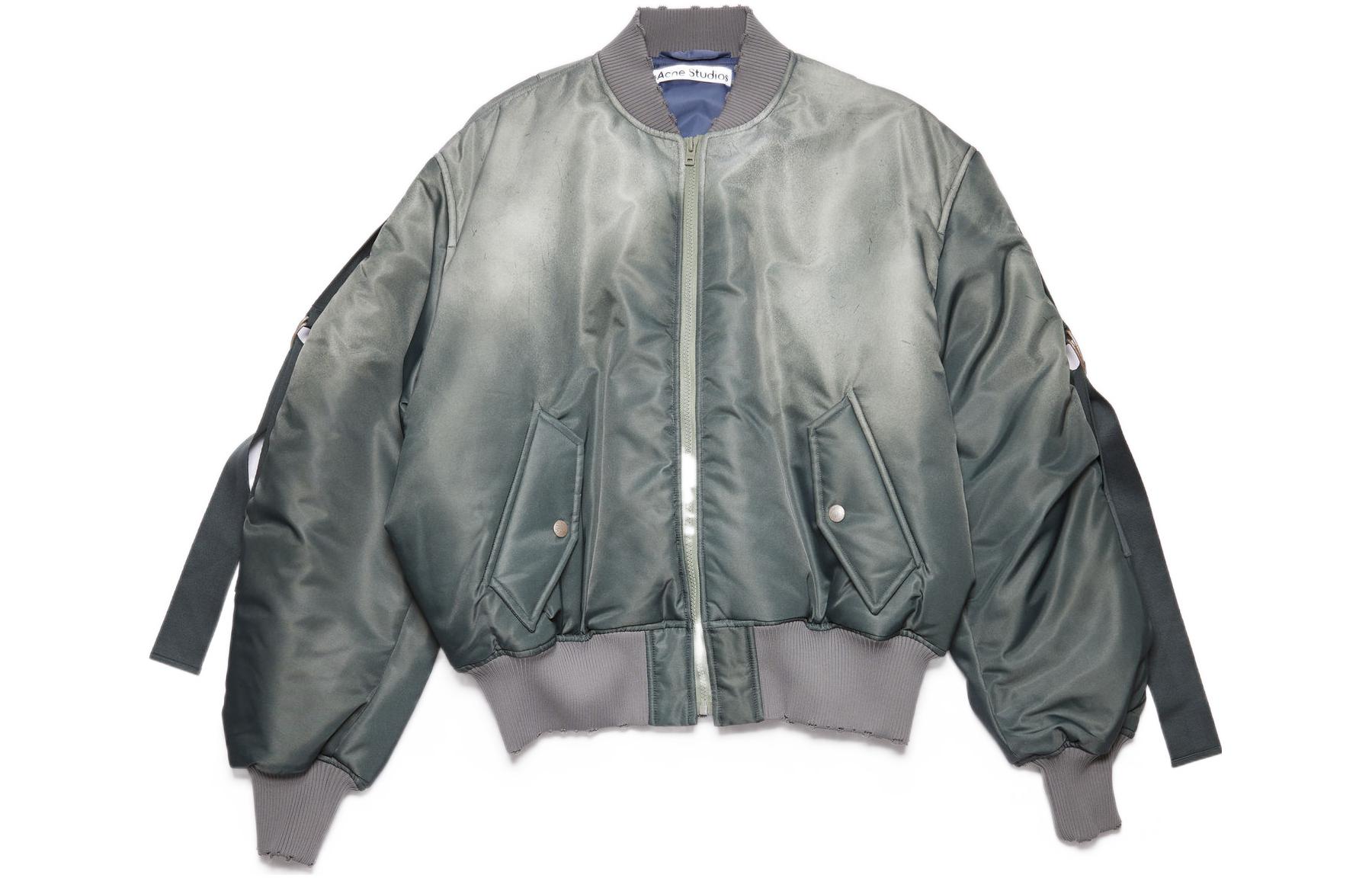(Women) Acne Studios SS22  Green Bomber Jacket with Zipper Pure Color Design. A90443-AAY