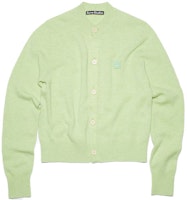 (Women) Acne Studios SS22 Green Wool Knit Cardigan with Face Logo Patch. A60280-CPN (Women) Acne Studios SS22 Green Wool Knit Cardigan with Face Logo Patch. A60280-CPN