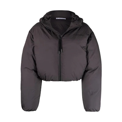 (Women) Acne Studios SS22 Grey Cropped Hooded Puffer Jacket. A90426-Z79