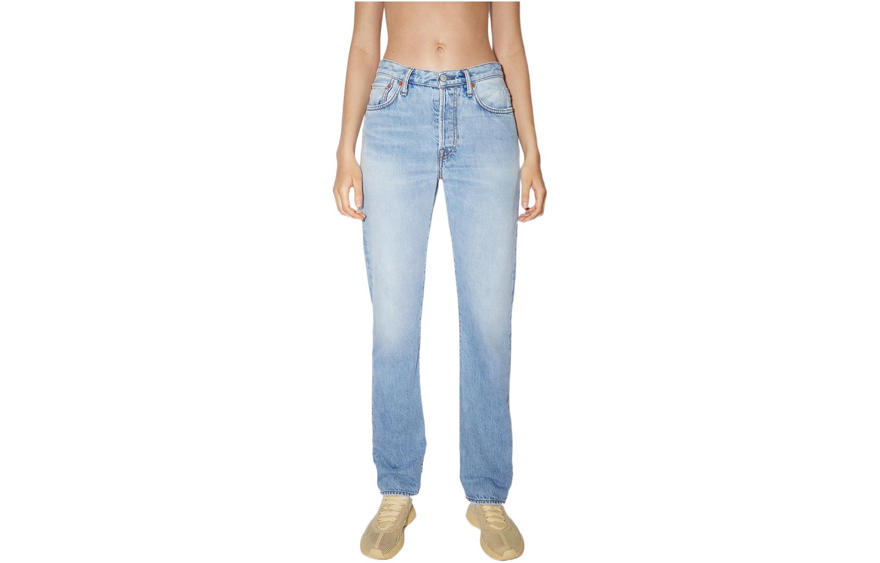 (Women) Acne Studios SS22  High-Waisted Distressed Straight-Leg Jeans Blue Denim. A00344-228