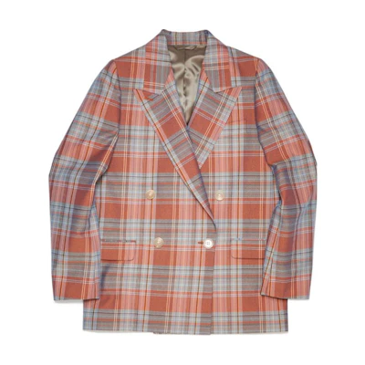 (Women) Acne Studios SS22 Multi-Color Plaid Double-Breasted Blazer Jacket AH0191-AO9