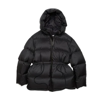(Women) Acne Studios SS22 Quilted Drawstring Waist Black Hooded Puffer Jacket A90471-900