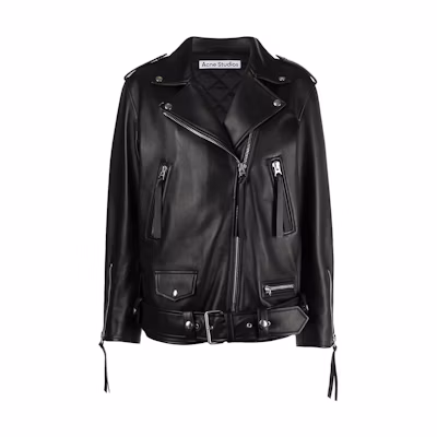 (Women) Acne Studios SS22 Black Leather Biker Jacket with Side Zip Pockets A70070900-BLACK