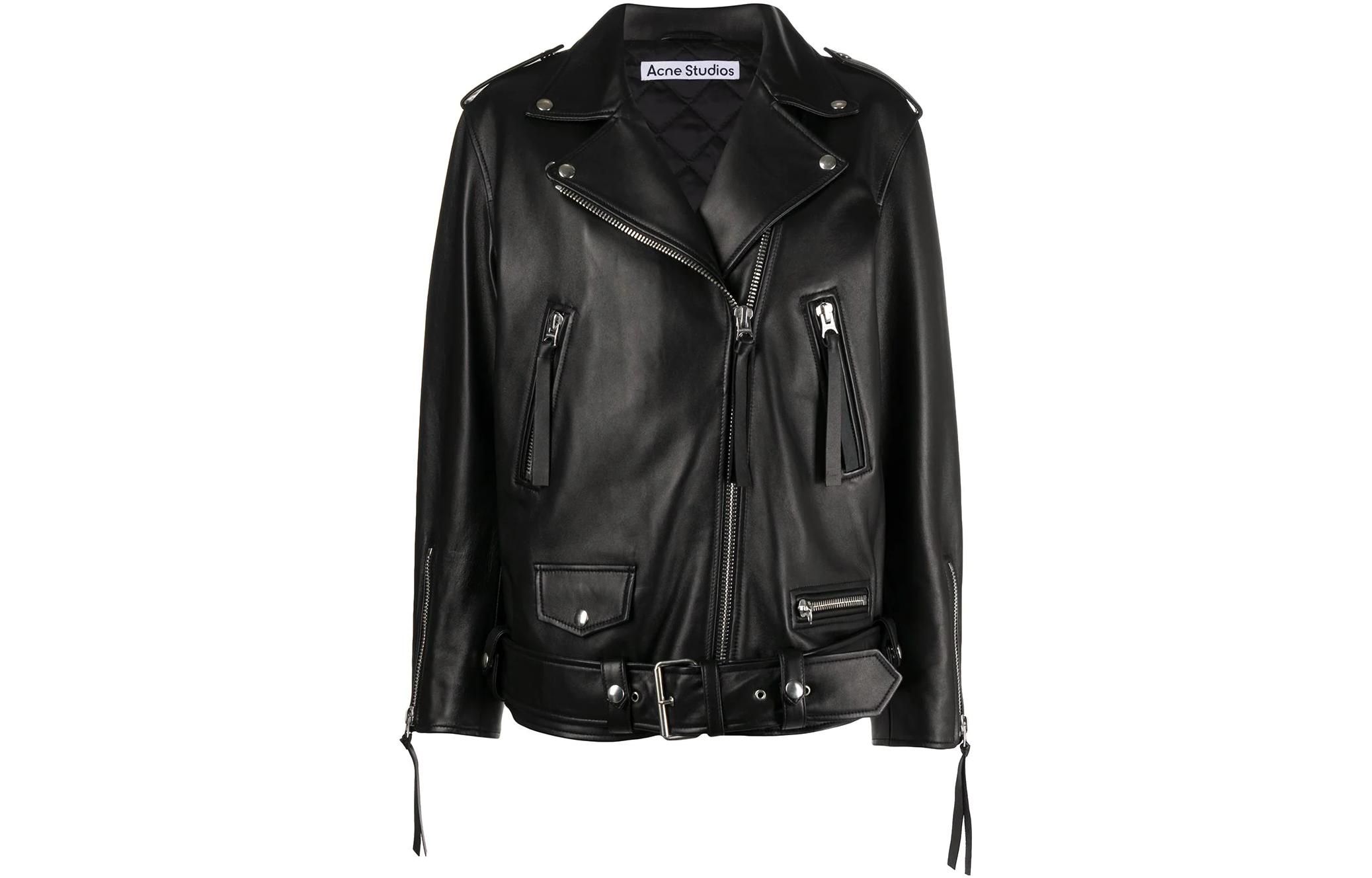 Order (W) Chaqueta de Cuero Negra Acne Studios SS22 con Bolsillos Laterales de Cremallera. A70070900-BLACK