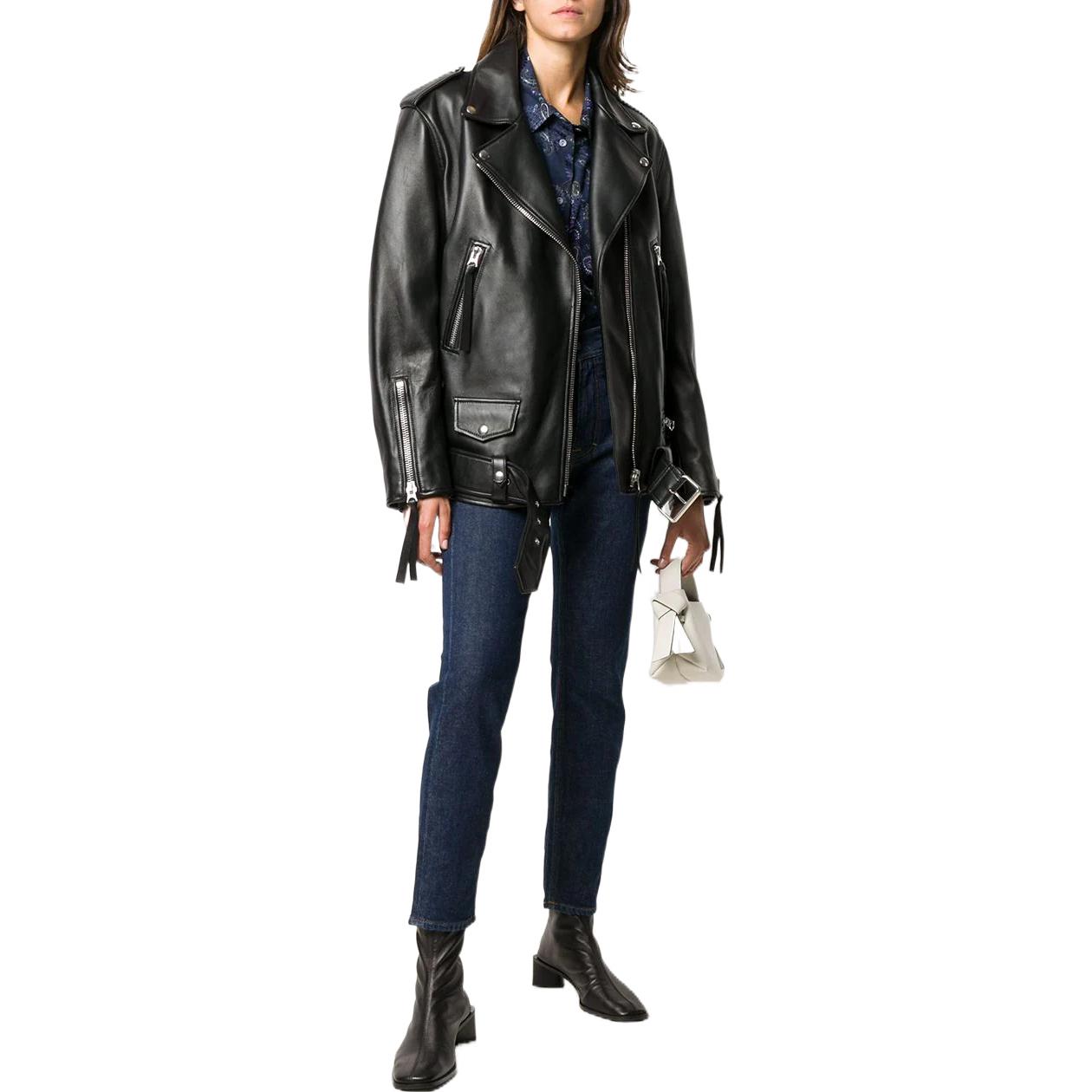 Lookbook (W) Chaqueta de Cuero Negra Acne Studios SS22 con Bolsillos Laterales de Cremallera. A70070900-BLACK