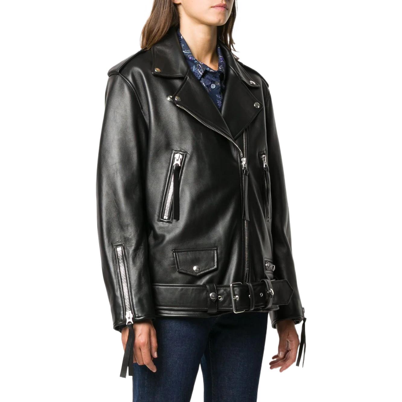 Purchase (W) Chaqueta de Cuero Negra Acne Studios SS22 con Bolsillos Laterales de Cremallera. A70070900-BLACK