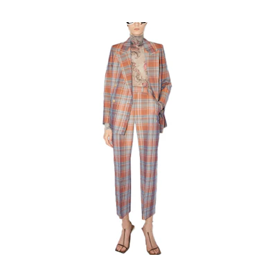 (Women) Acne Studios SS22 Check Tailored Casual Pants Orange Color AK0518-AO9