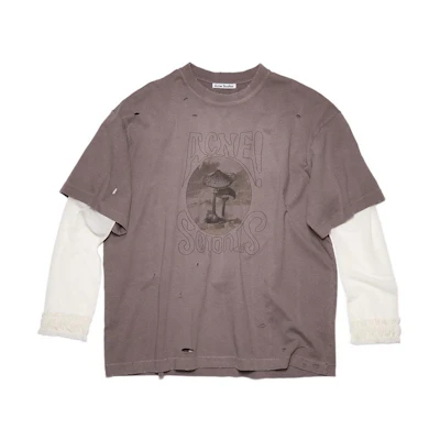 (Women) Acne Studios SS22 Distressed Layered Long Sleeve T-Shirt Purple. AL0260-CUE