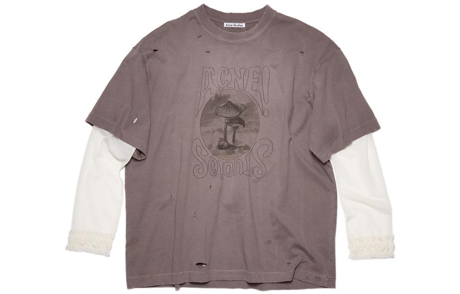 Order (W) Camiseta Manga Larga Doble Capas Distressed Acne Studios SS22 Morada. AL0260-CUE