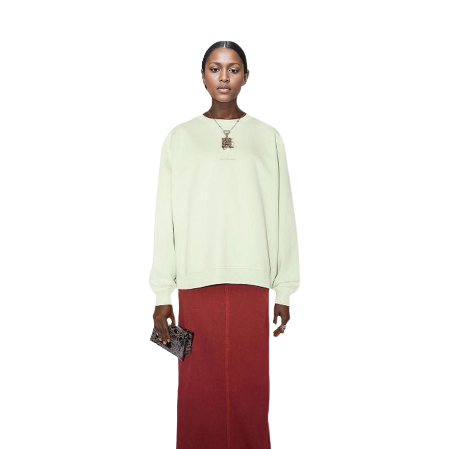 Lookbook (W) 아크네 스튜디오 SS22 자수 로고 크루넥 스웻셔츠 여성 라이트 그린. AI0067-ABI
