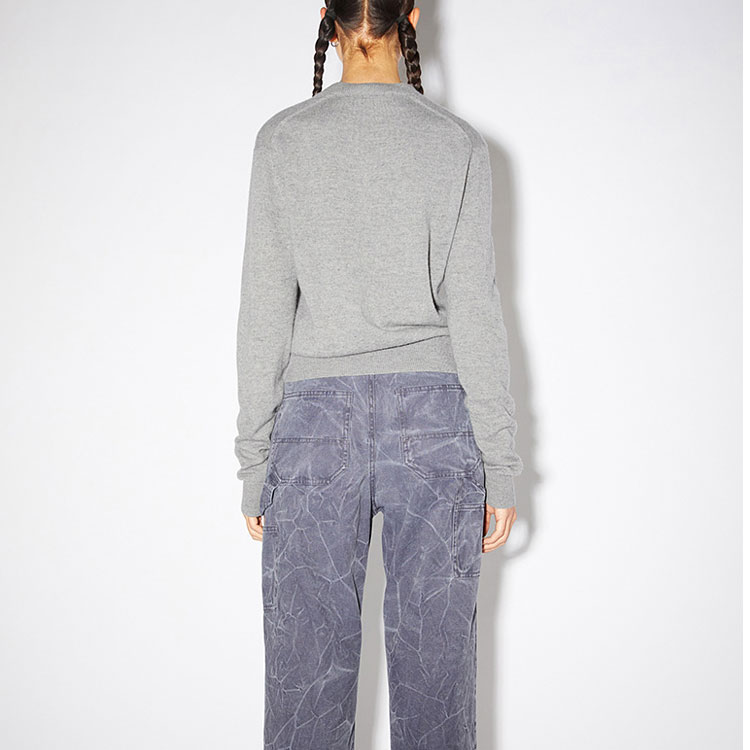 (Women) Acne Studios SS22 Face Logo V-Neck Wool Knit Sweater Women Grey C60048-990 圖 5