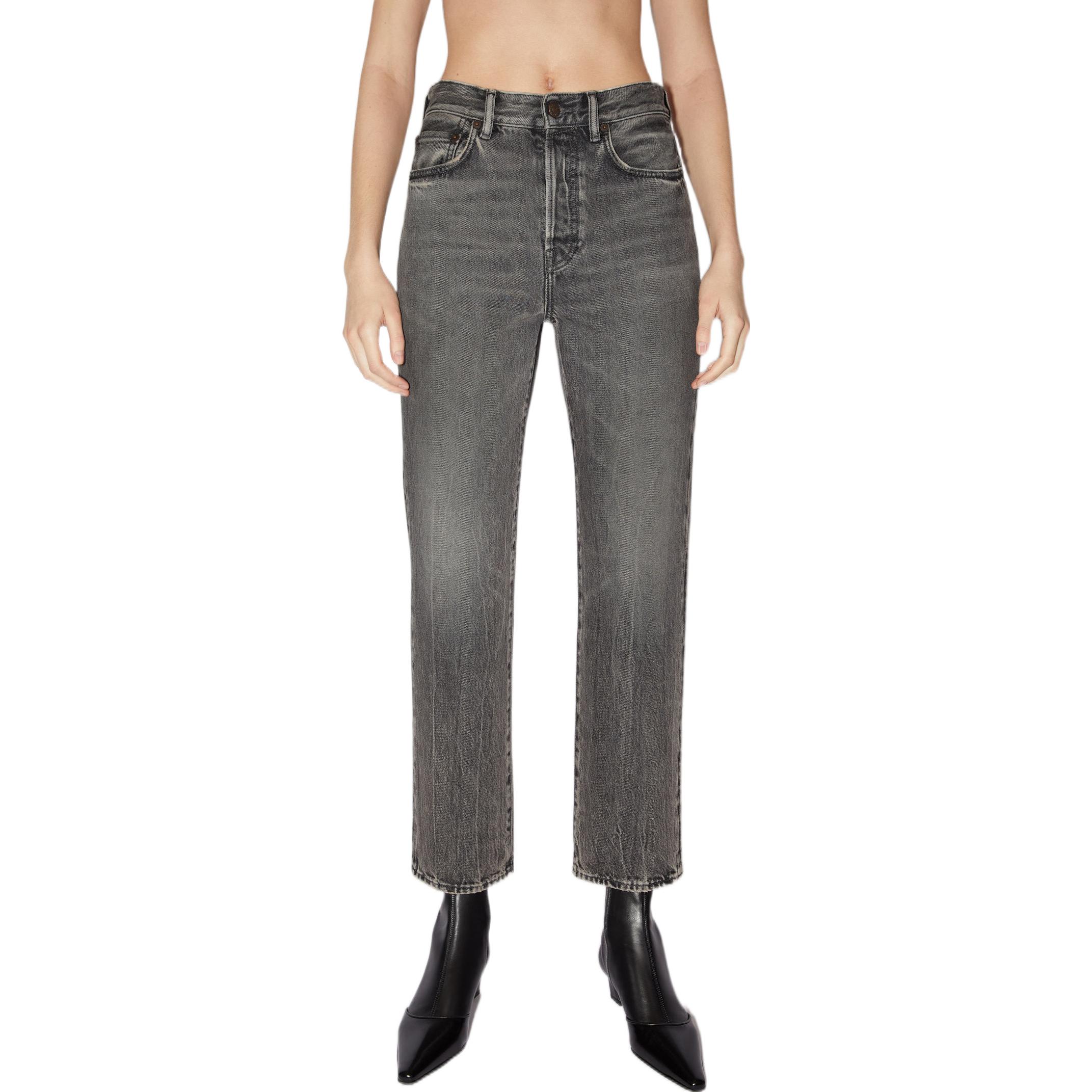 Lookbook (W) Acne Studios SS22 Jeans High-Waist Straight-Leg Wanita Hitam. A00367-900