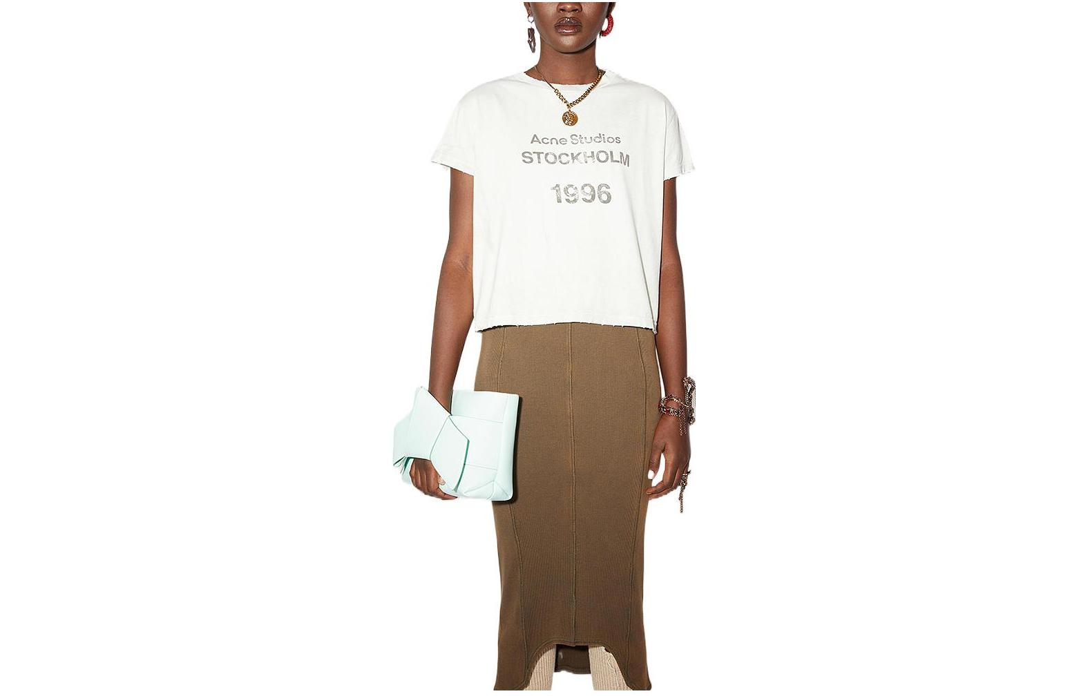 (Women) Acne Studios SS22 Logo Print T-Shirt  Light Green. AL0285-ABH