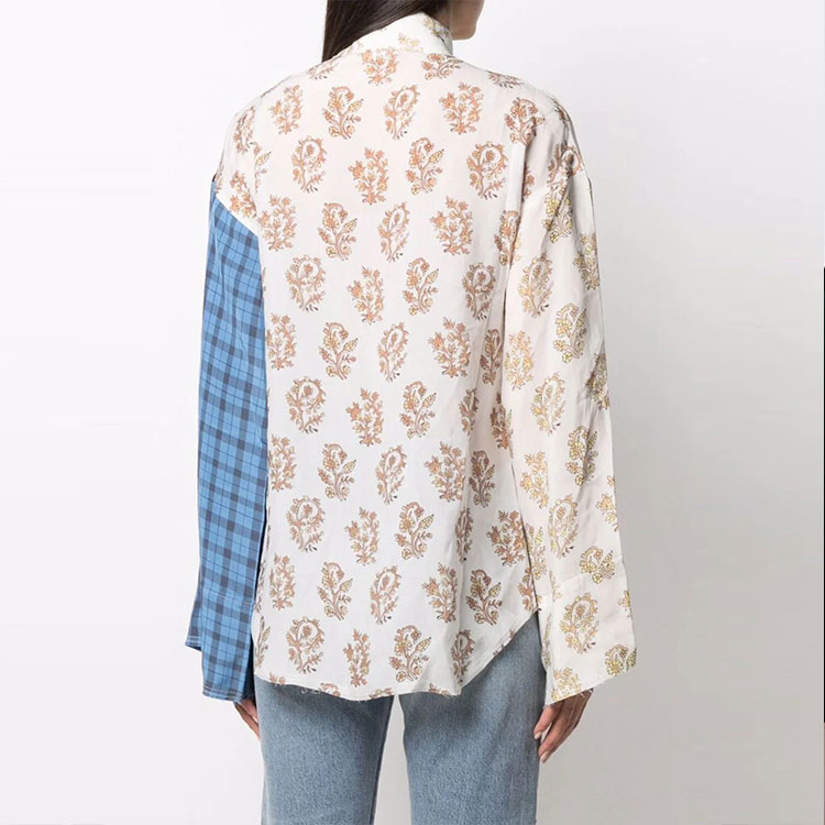 Shop (Women) Acne Studios SS22 Mixed Print Button-Up Long Sleeve Shirt White AC0360-ALD