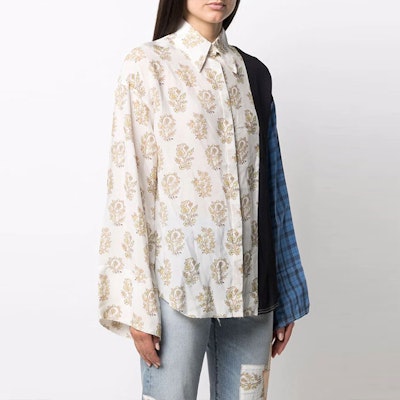(Women) Acne Studios SS22 Mixed Print Button-Up Long Sleeve Shirt White AC0360-ALD Purchase (Women) Acne Studios SS22 Mixed Print Button-Up Long Sleeve Shirt White AC0360-ALD