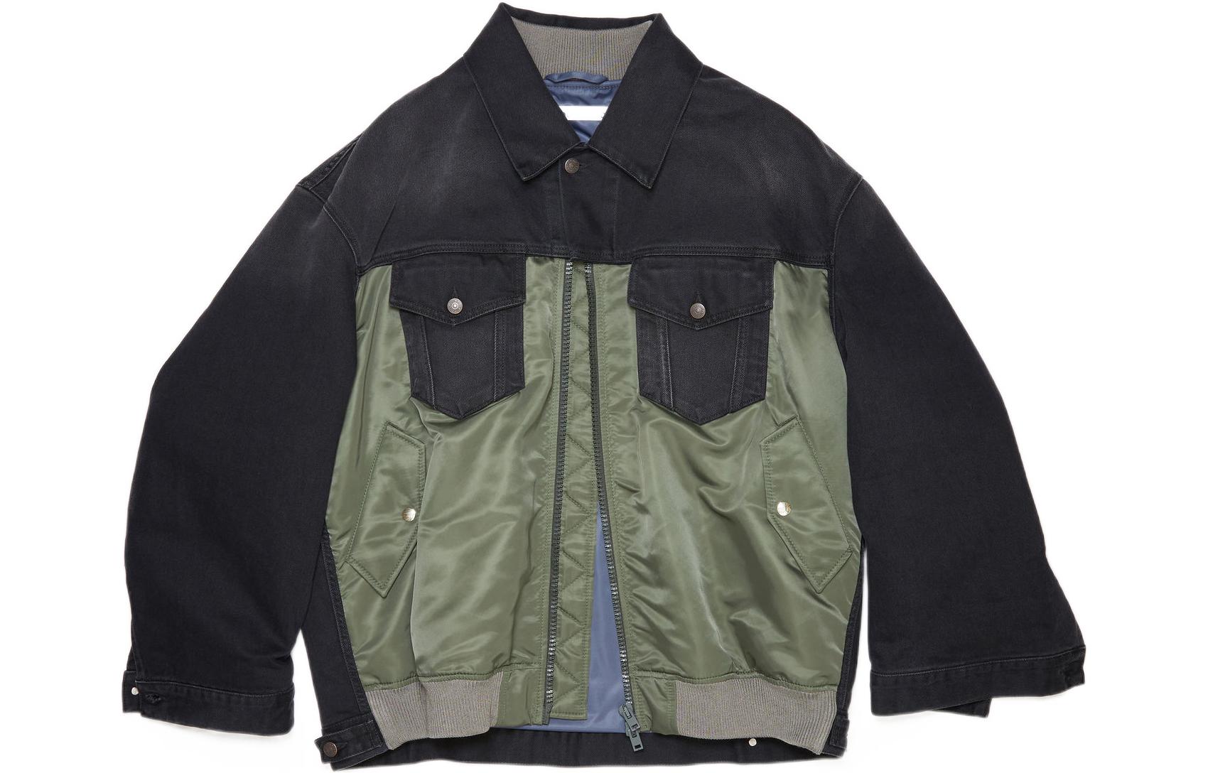 (Women) Acne Studios SS22 Patchwork Zip Denim Jacket - Black A90441-AAY