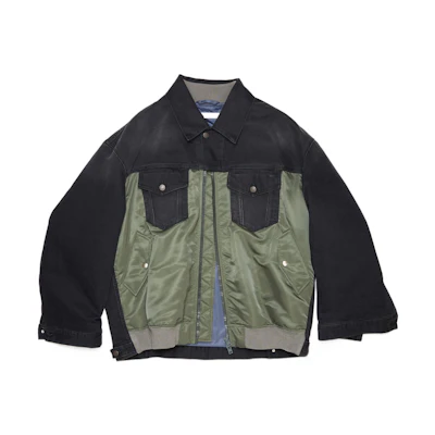 (Women) Acne Studios SS22 Patchwork Zip Denim Jacket - Black A90441-AAY
