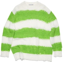 (Women) Acne Studios SS22 Striped Distressed Crewneck Green Sweater . A60243-CY8 (Women) Acne Studios SS22 Striped Distressed Crewneck Green Sweater . A60243-CY8