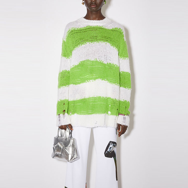 Lookbook (W) Acne Studios SS22條紋破壞風綠色圓領毛衣. A60243-CY8