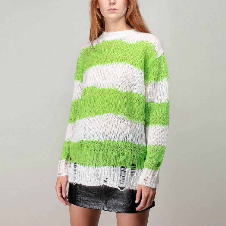 Purchase (W) Acne Studios SS22條紋破壞風綠色圓領毛衣. A60243-CY8