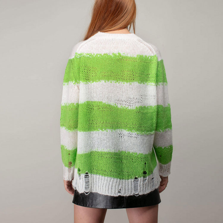 Details for (W) Acne Studios SS22條紋破壞風綠色圓領毛衣. A60243-CY8