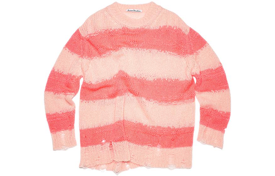 Order (W) Acne Studios SS22 Baju Jalur Merah Jambu Crewneck Lengan Panjang. A60243-CV0