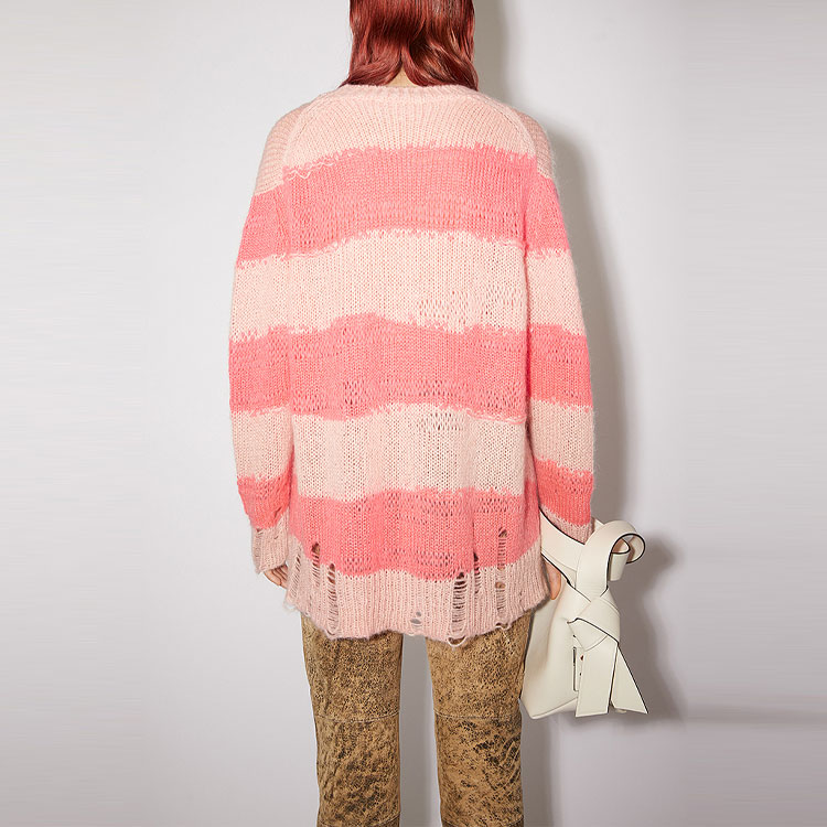 Shop (W) Acne Studios SS22 Baju Jalur Merah Jambu Crewneck Lengan Panjang. A60243-CV0