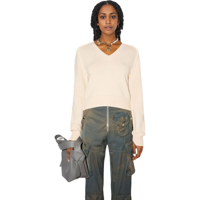 Lookbook (W) Acne Studios SS22 V領羊毛羊絨針織套頭毛衣 米色 A60343-AEB