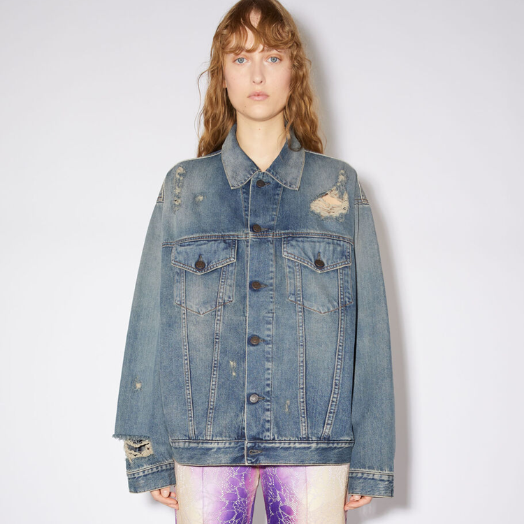 Lookbook (Women) Acne Studios SS23  Blue Washed Distressed Denim Jacket. C90125-AUZ