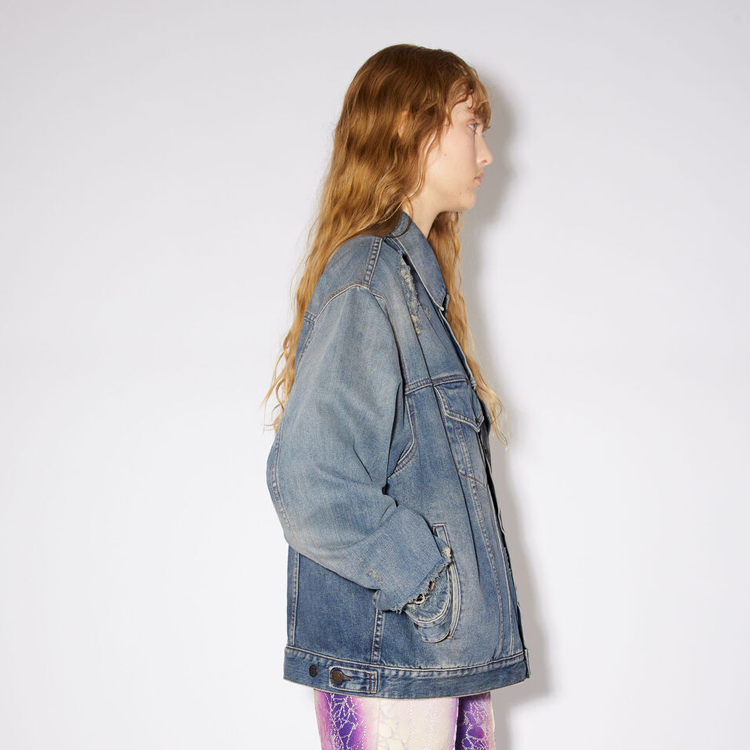 Purchase (Women) Acne Studios SS23  Blue Washed Distressed Denim Jacket. C90125-AUZ