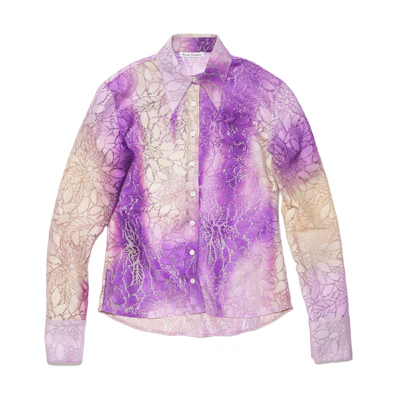 (Women) Acne Studios SS23 Purple Lace Print Long Sleeve Shirt. AC0543-ADA