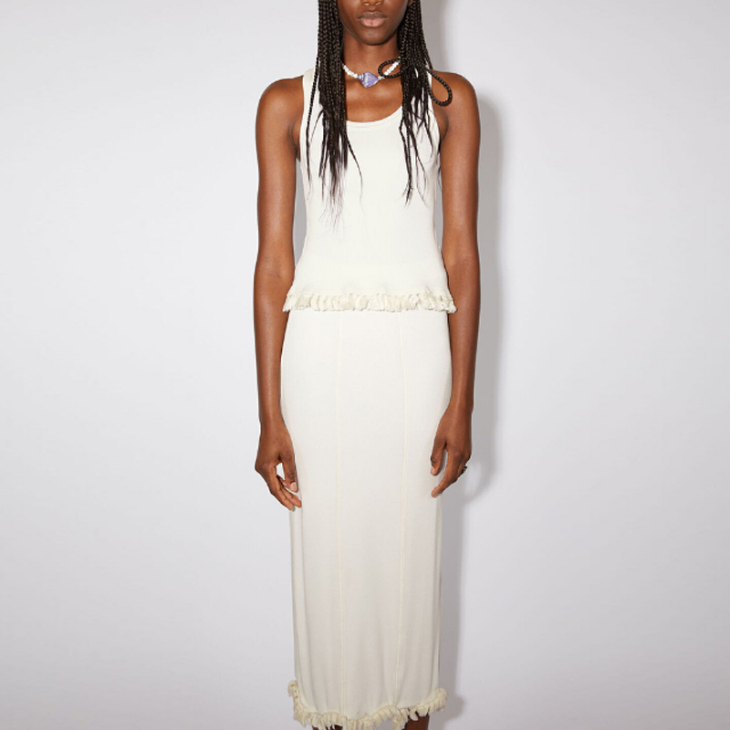 Lookbook (Women) Acne Studios SS23  White Solid Fringe Tank Top. AL0338-100