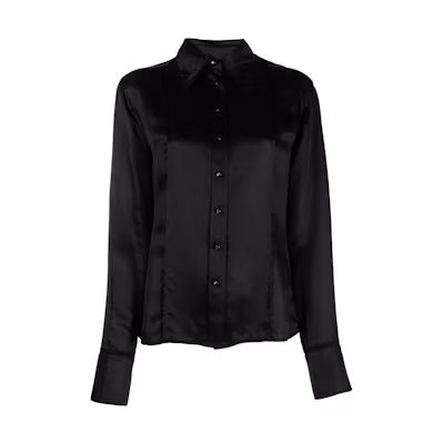 (Women) Acne Studios SS23 Black Long Sleeve Button-Up Shirt AC0546-900