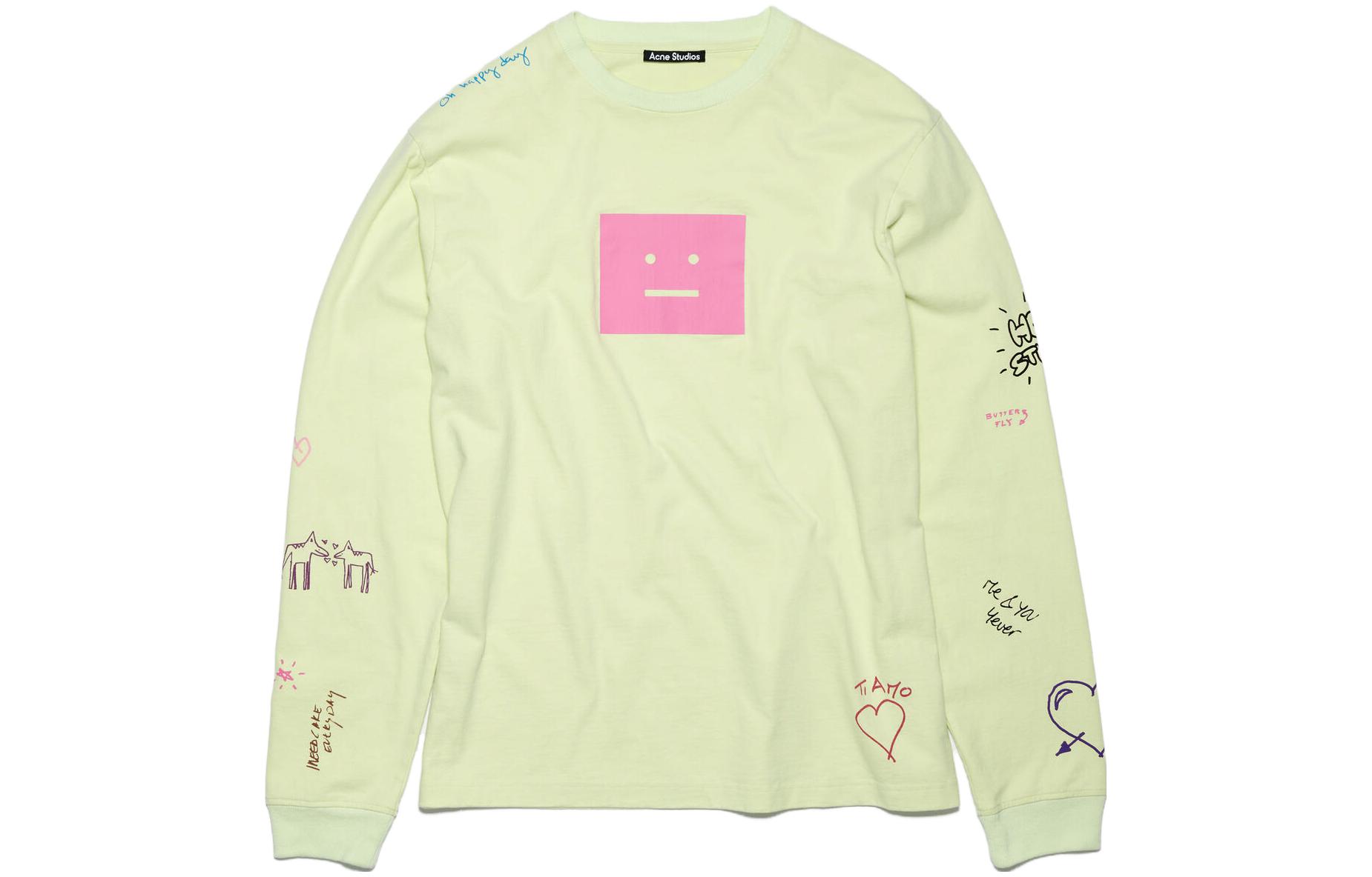 (Women) Acne Studios SS23 Graffiti Crewneck Long Sleeve T-Shirt Unisex Green. CL0209-BKI