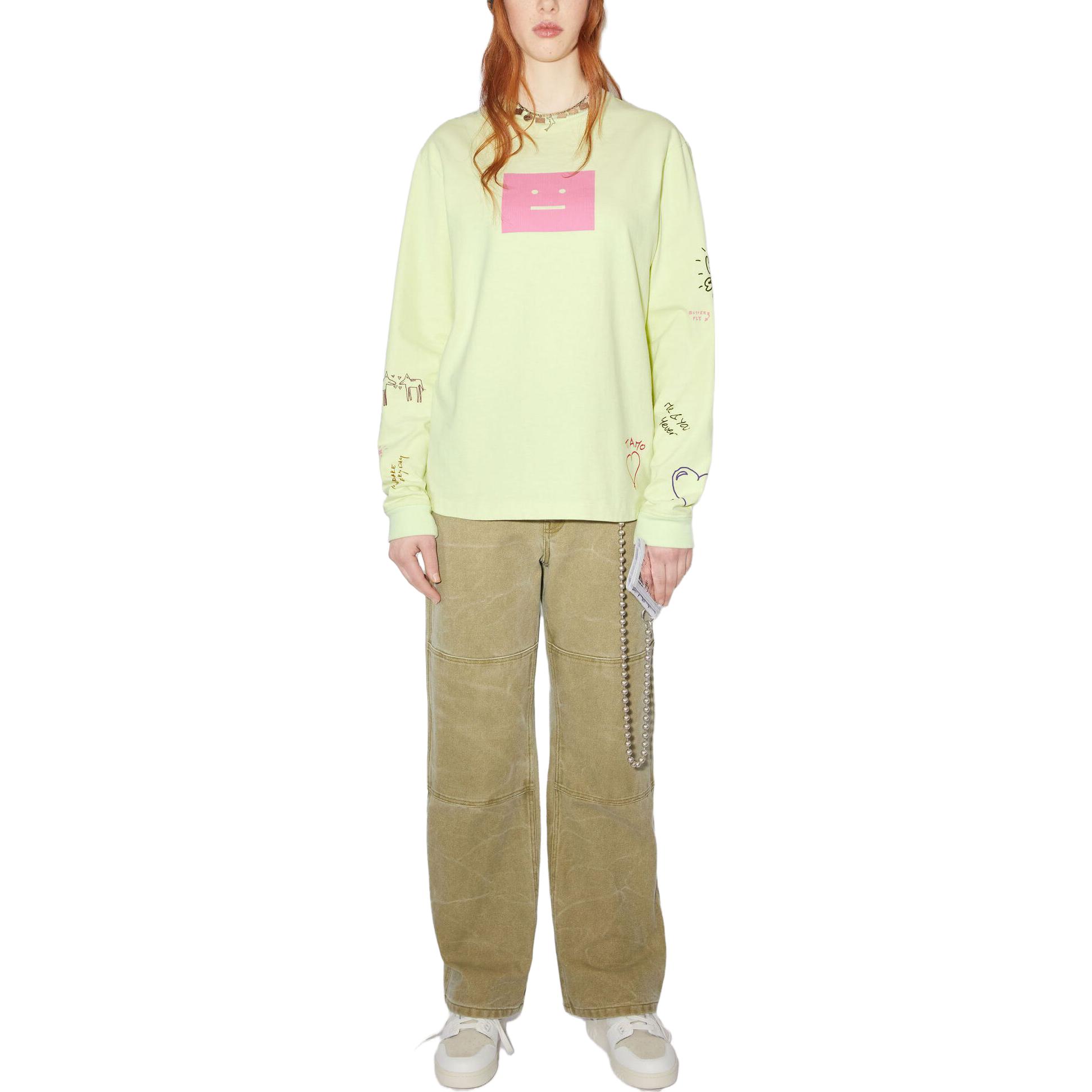 Lookbook (Women) Acne Studios SS23 Graffiti Crewneck Long Sleeve T-Shirt Unisex Green. CL0209-BKI