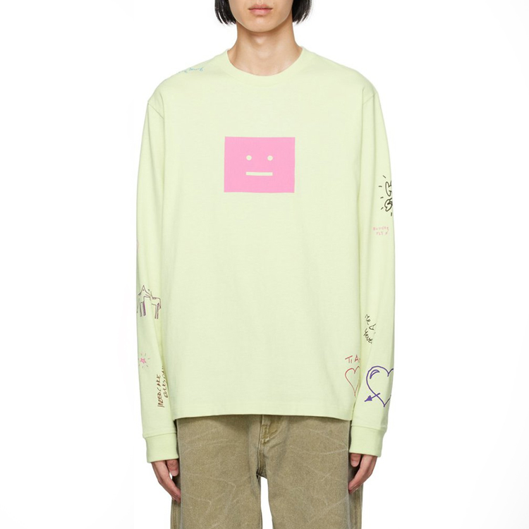 Purchase (Women) Acne Studios SS23 Graffiti Crewneck Long Sleeve T-Shirt Unisex Green. CL0209-BKI