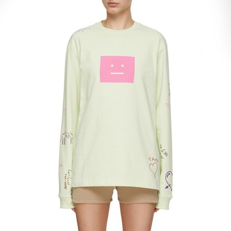 Cheap (Women) Acne Studios SS23 Graffiti Crewneck Long Sleeve T-Shirt Unisex Green. CL0209-BKI