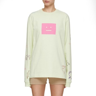 (Women) Acne Studios SS23 Graffiti Crewneck Long Sleeve T-Shirt Unisex Green. CL0209-BKI Cheap (Women) Acne Studios SS23 Graffiti Crewneck Long Sleeve T-Shirt Unisex Green. CL0209-BKI