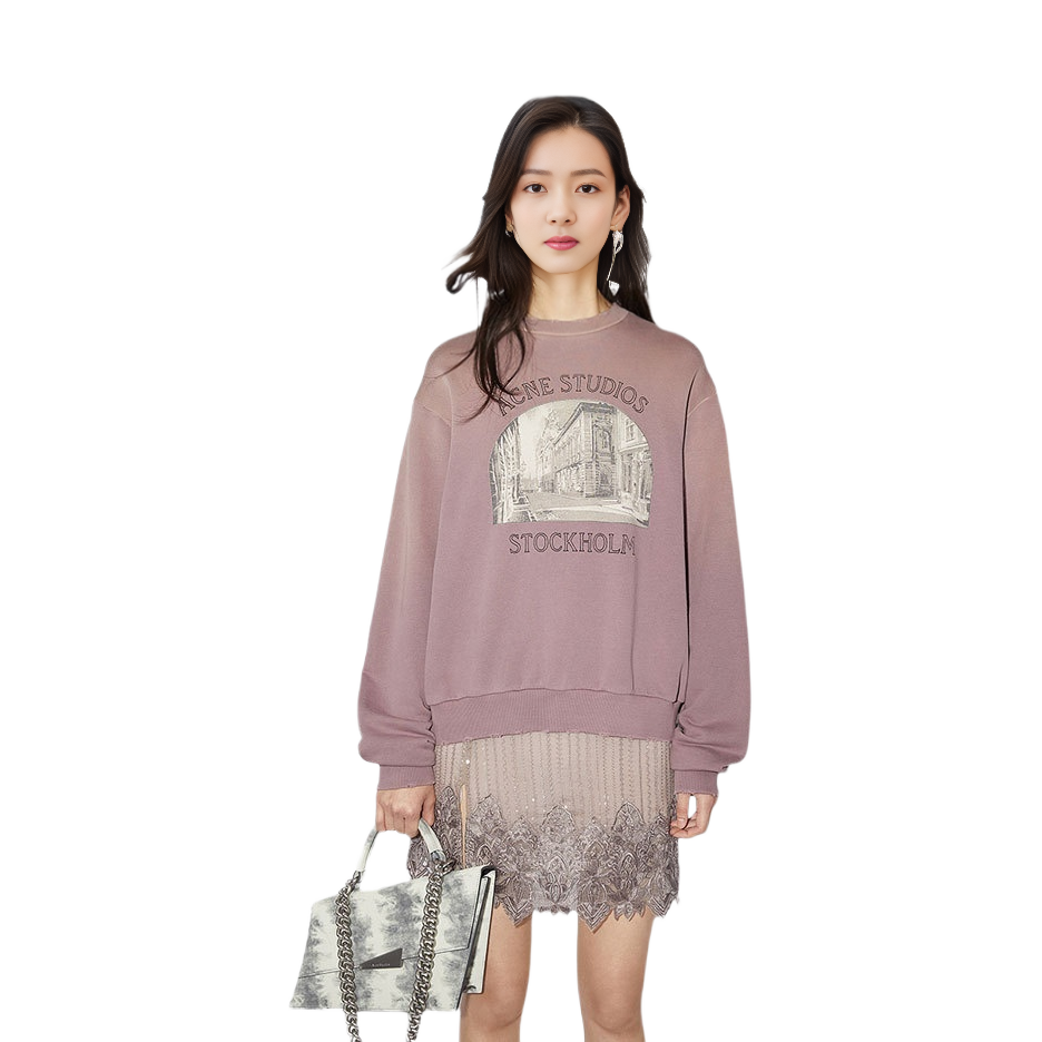 Shop (W) Acne Studios SS23 紫色復古字母印花寬鬆女款衛衣 AI0133-ADF