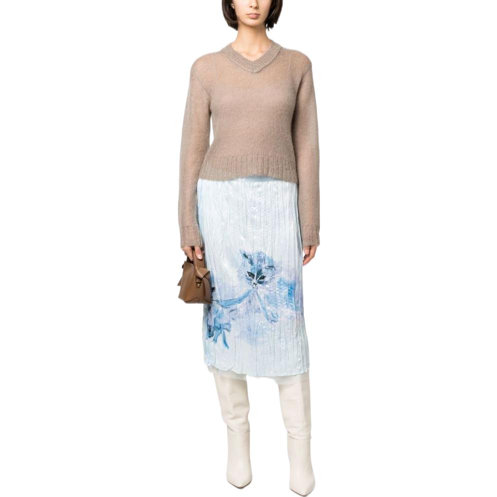 Lookbook (W) Acne Studios SS23 Suéter de Punto Canelado Cuello V Sólido Taupe A60417-CEG