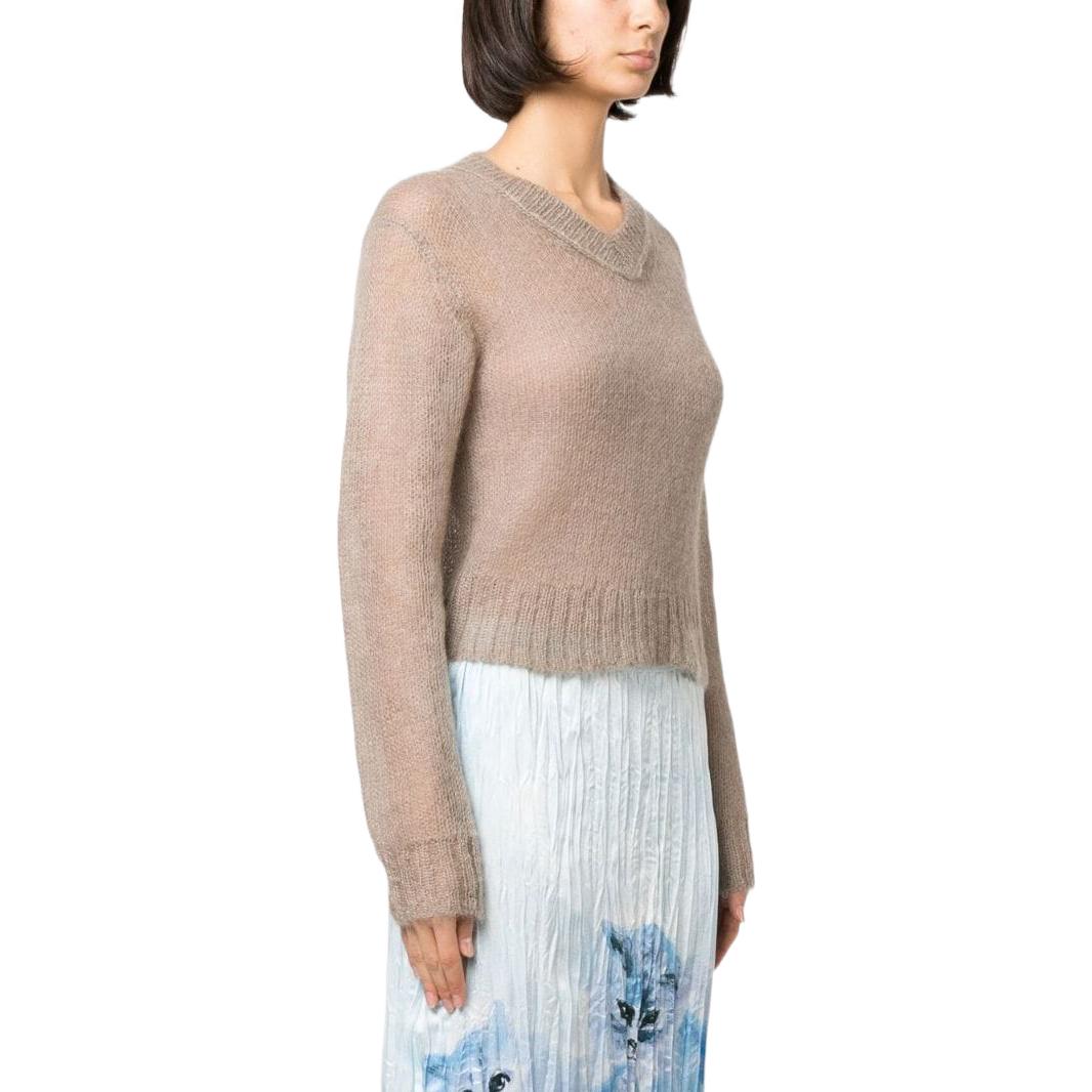 Shop (W) Acne Studios SS23 Suéter de Punto Canelado Cuello V Sólido Taupe A60417-CEG