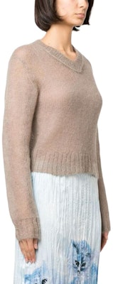 (W) Acne Studios SS23 Suéter de Punto Canelado Cuello V Sólido Taupe A60417-CEG Shop (W) Acne Studios SS23 Suéter de Punto Canelado Cuello V Sólido Taupe A60417-CEG