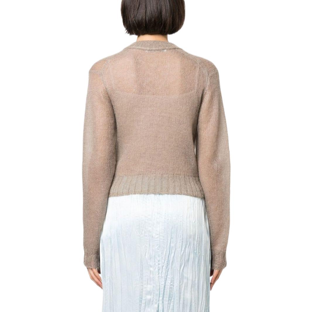 Purchase (W) Acne Studios SS23 Suéter de Punto Canelado Cuello V Sólido Taupe A60417-CEG
