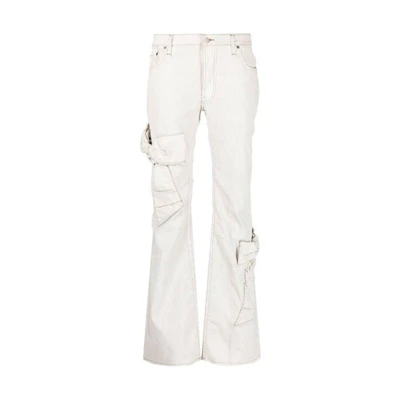 (Women) Acne Studios SS23 White Bell-Bottom Jeans with Bow Detail AK0650-AO0