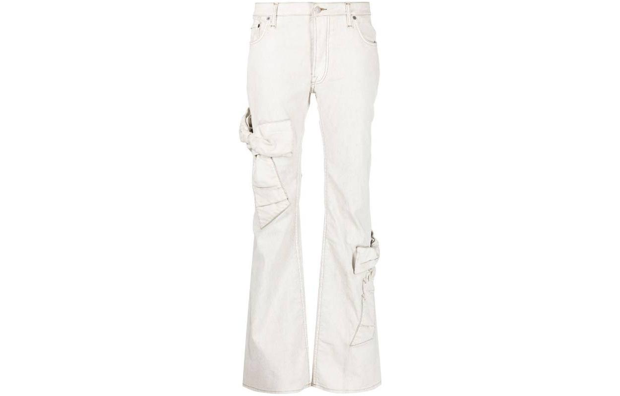 Order (Women) Acne Studios SS23 White Bell-Bottom Jeans with Bow Detail AK0650-AO0